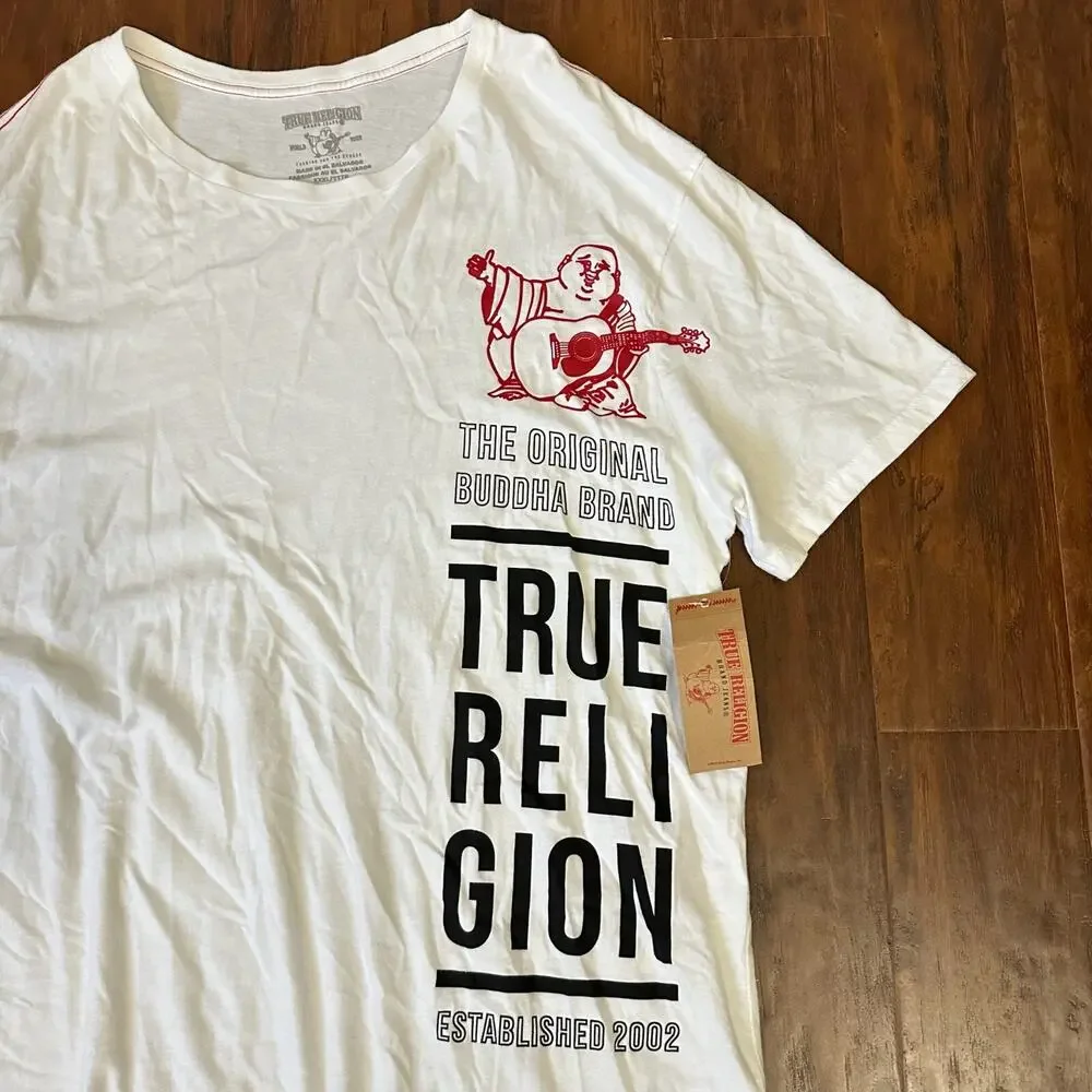 TRUE RELIGION Long Buddha Elongated T-Shirt White Crew Neck Tee NWT